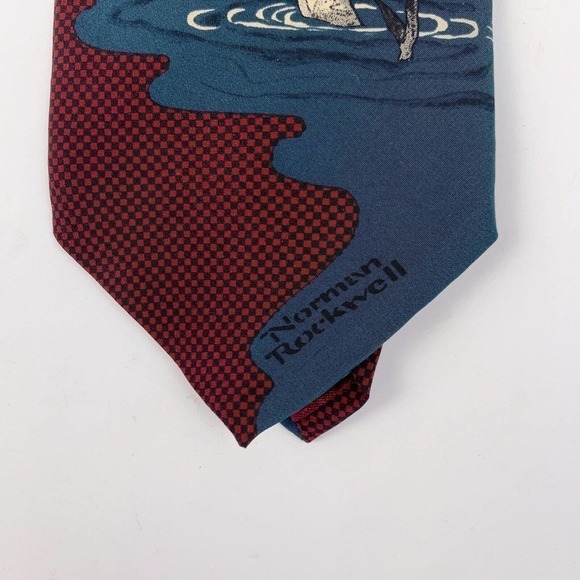 VINTAGE 1995 Saturday Evening Post Norman Rockwell Fishing Silk Tie 57 x 3.9" - Picture 3 of 5